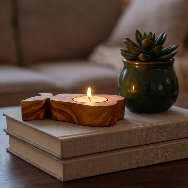 Wooden Candle Holder, Olive Wood Pear Shape Candle Holder 10 cm, handmade, Home decor, Housewarming gift