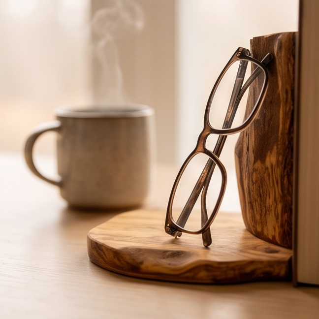 Olive Wood Rustic Wooden Bookends/Bookstand