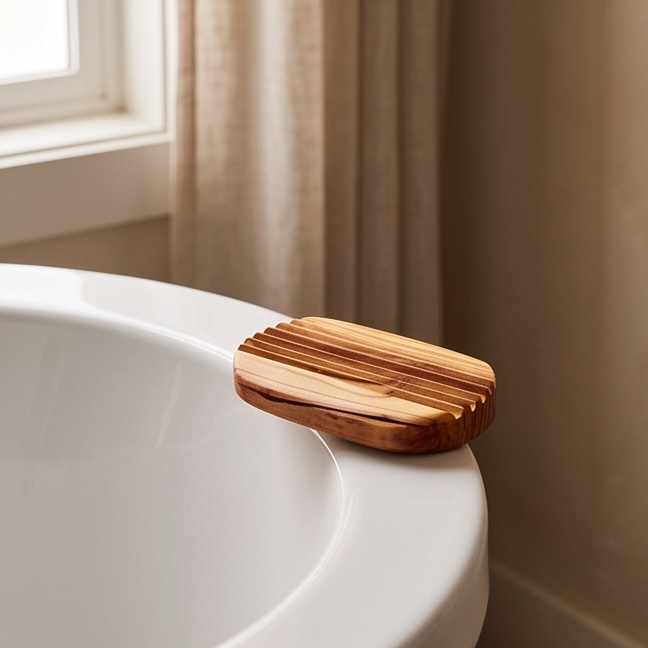 Olive Wood Wooden Non-Slip Self Drain Soap Bar Holder Dish 12 cm