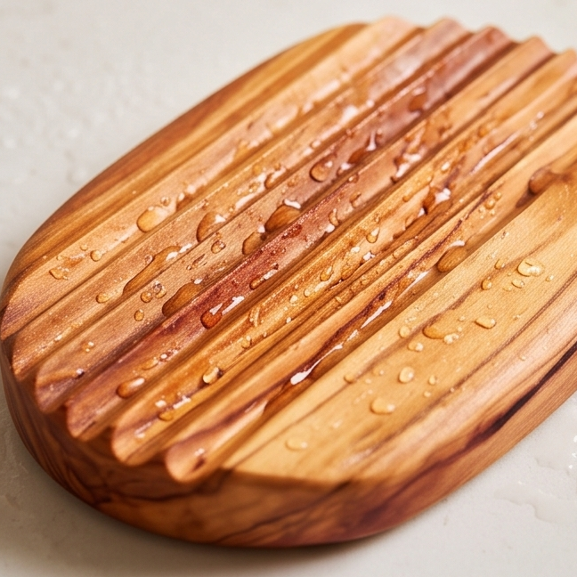 Olive Wood Wooden Non-Slip Self Drain Soap Bar Holder Dish 12 cm