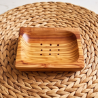 Olive Wood Wooden Non-Slip Self Drain Soap Bar Holder Dish 12 cm