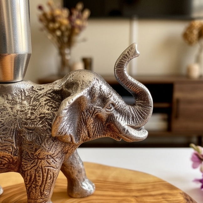 Olive wood elephant candle holder