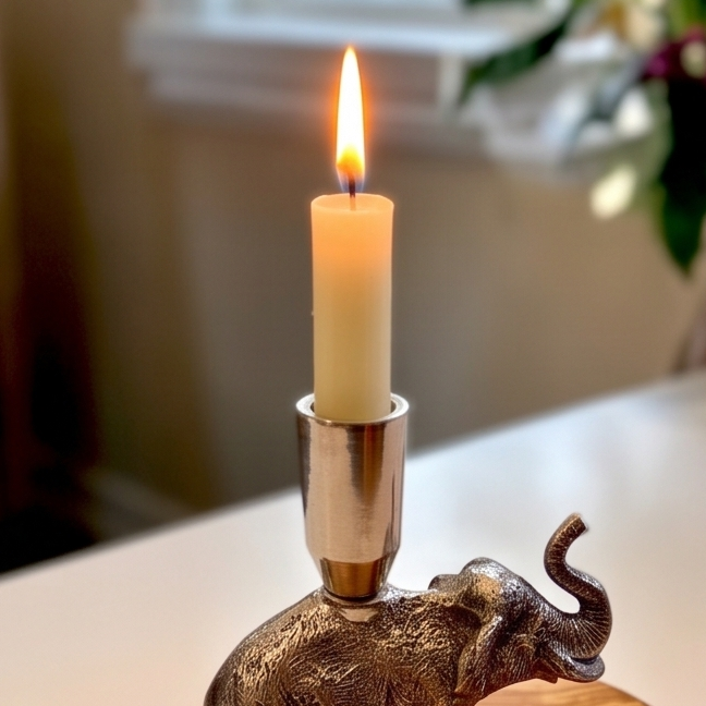 Olive wood elephant candle holder