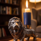 Olive wood lion candle holder