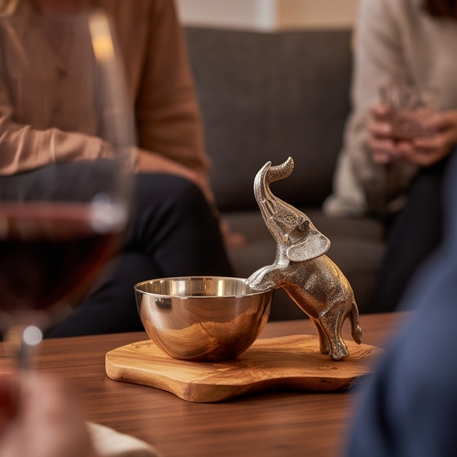 Olive wood Base Elephant Bowl