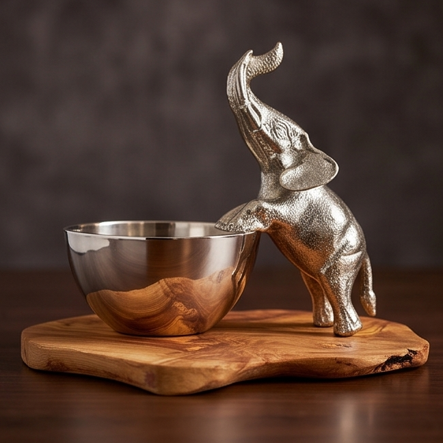 Olive wood Base Elephant Bowl