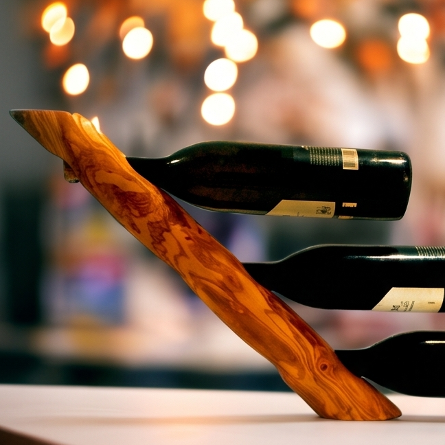Olive Wood Round Bottle Holder 3 Holes, Wine Bottle Holder, bar accessories, wine lovers