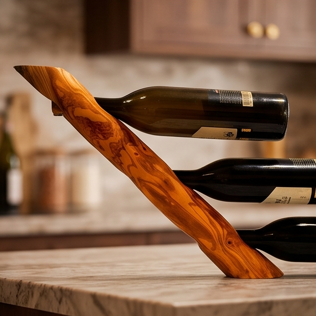 Olive Wood Round Bottle Holder 3 Holes, Wine Bottle Holder, bar accessories, wine lovers