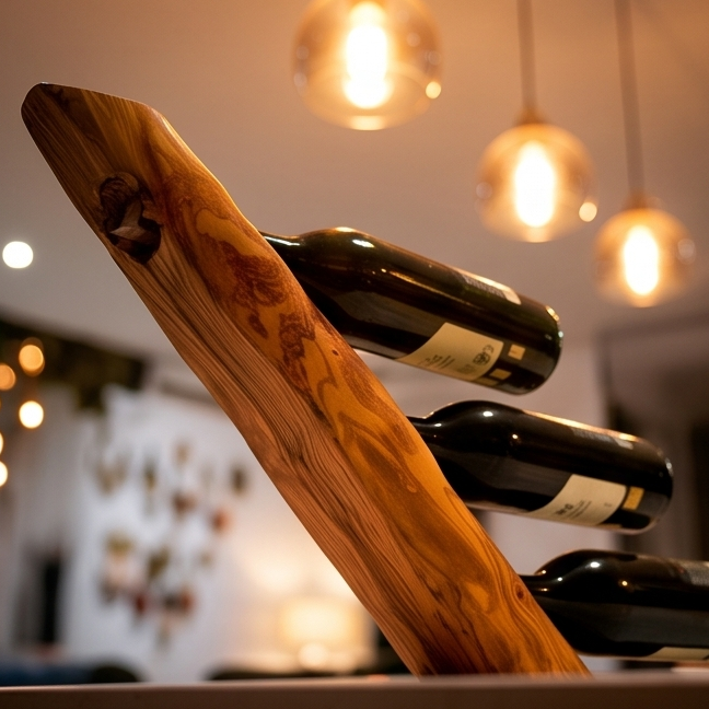 Olive Wood Round Bottle Holder 3 Holes, Wine Bottle Holder, bar accessories, wine lovers