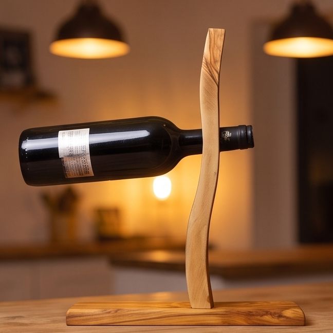 Olive Wood Bottle Holder 4 Holes Satix 40 cm