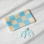 Glass Tray – Handmade Chequered Design for Keys & Jewellery by David Perry Glass & Ceramics (15x8cm-chequered-dual-coloured-medium-tray-bullseye-collection)