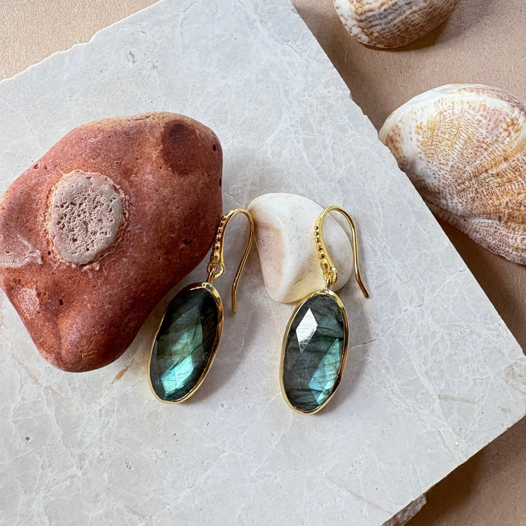 Charis Oval Gemstone Earrings Labradorite