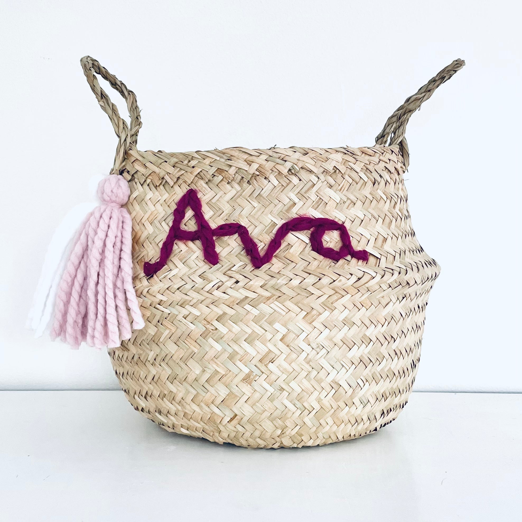 Pink Personalised tassel name basket - Large