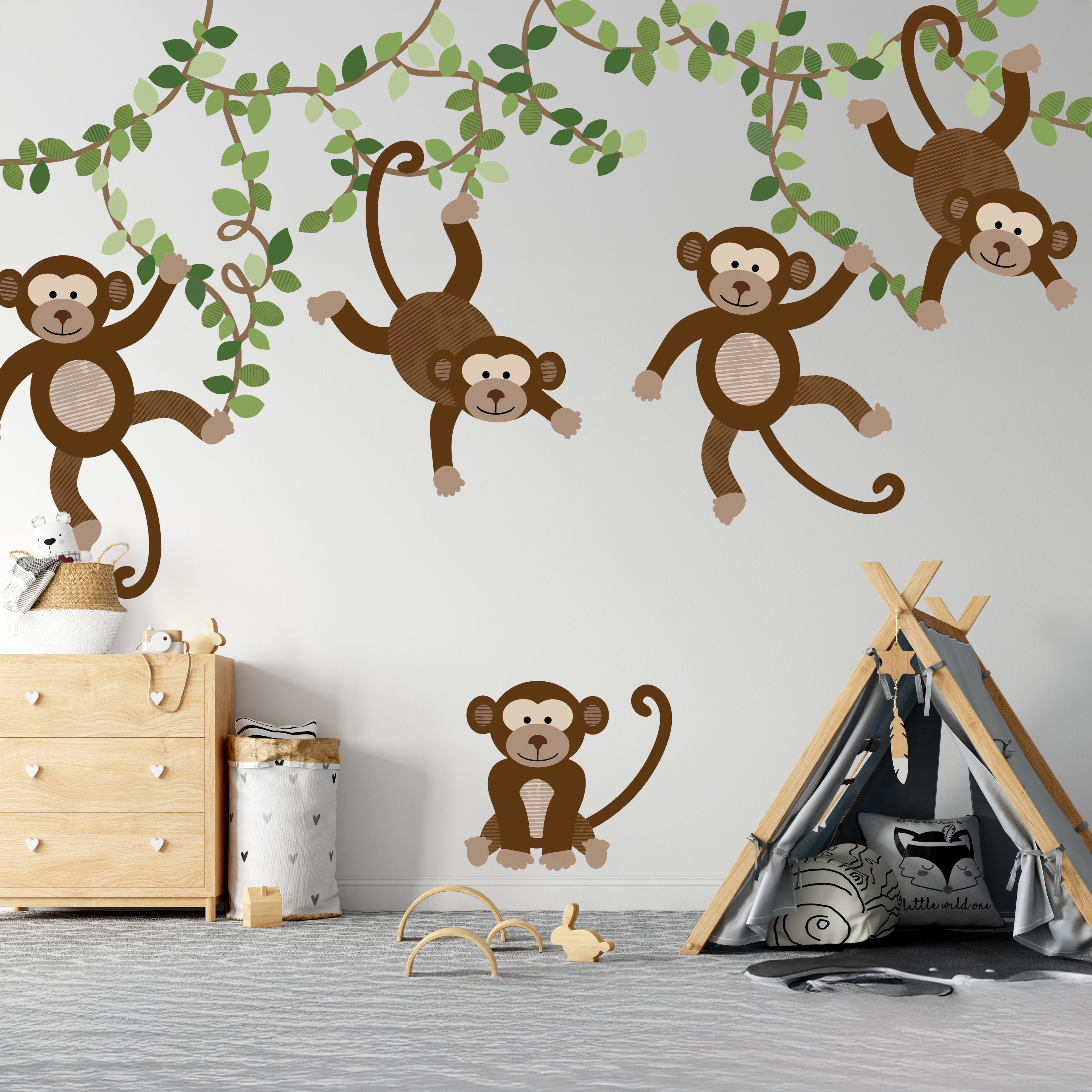 Extra Monkeys, Vines & Leaves -  Repositionable Wall Decals Add-on Set