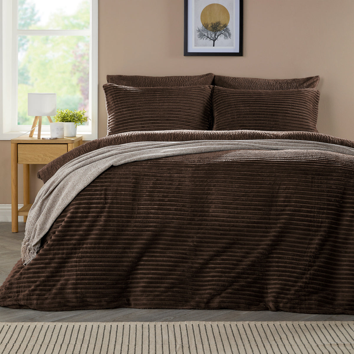 OLIVIA ROCCO Ribbed Fleece Reversible Teddy Duvet Set OEKO-TEX Certified Multiple Sizes