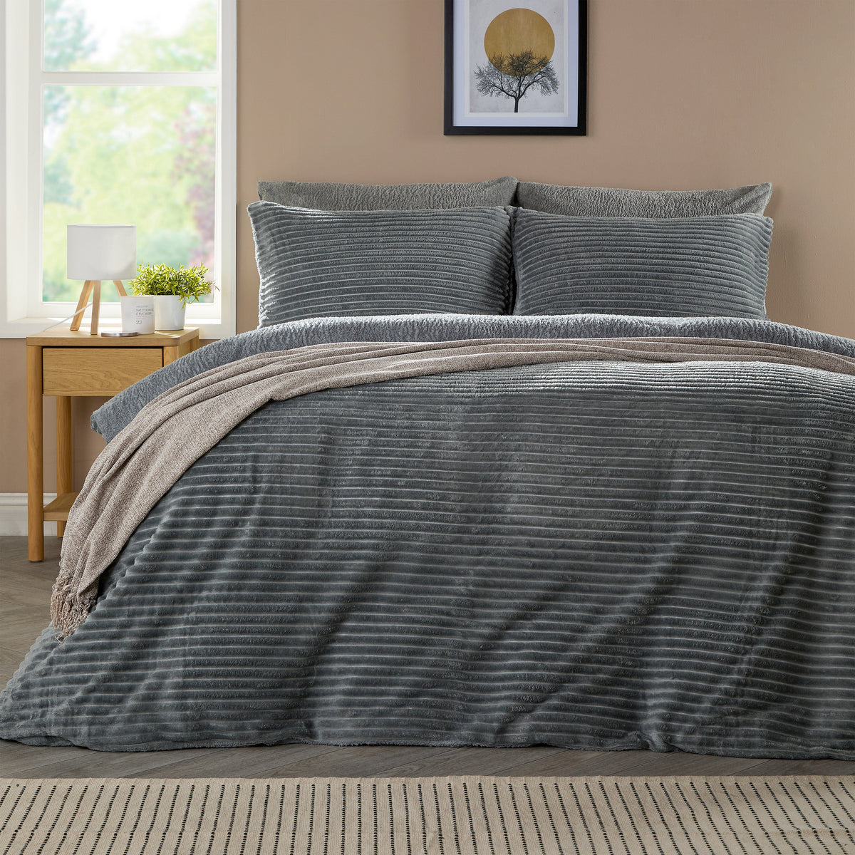 OLIVIA ROCCO Ribbed Fleece Reversible Teddy Duvet Set OEKO-TEX Certified Multiple Sizes