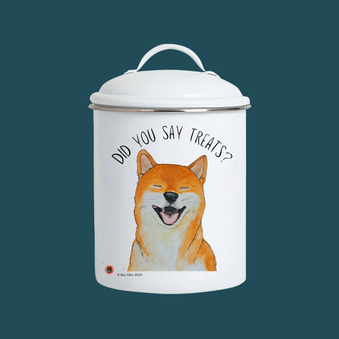 "Treats? I Prefer Tribute." – Shiba Inu Enamel Treat Jar