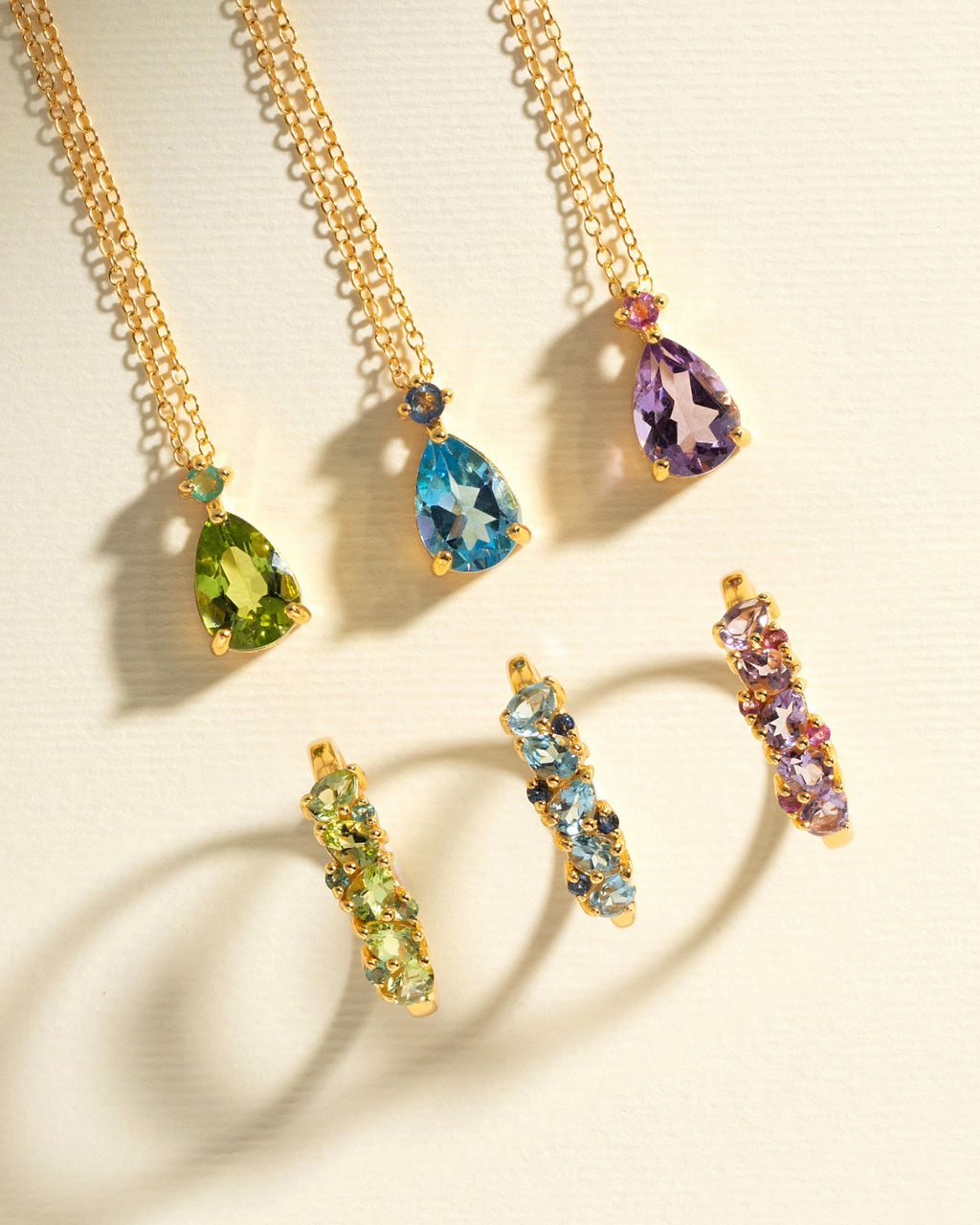 Emerald & Peridot Pear Cut Pendant Necklace in 18k Gold Vermeil