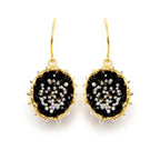 Dance of Stamens Medium Earring, Gold Plated Hollow Bezel with Black Spinel
