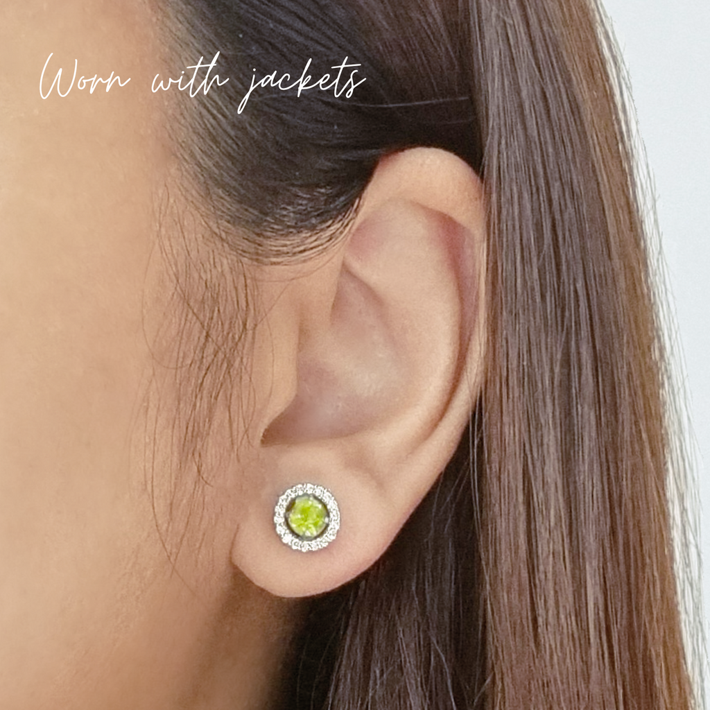 Peridot Halo Stud Earrings with Jackets in 18k Gold Vermeil