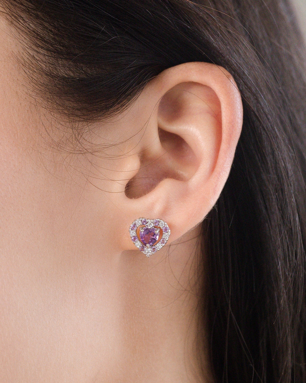 Purple Heart Lavender Amethyst Stud Earrings in Sterling Silver
