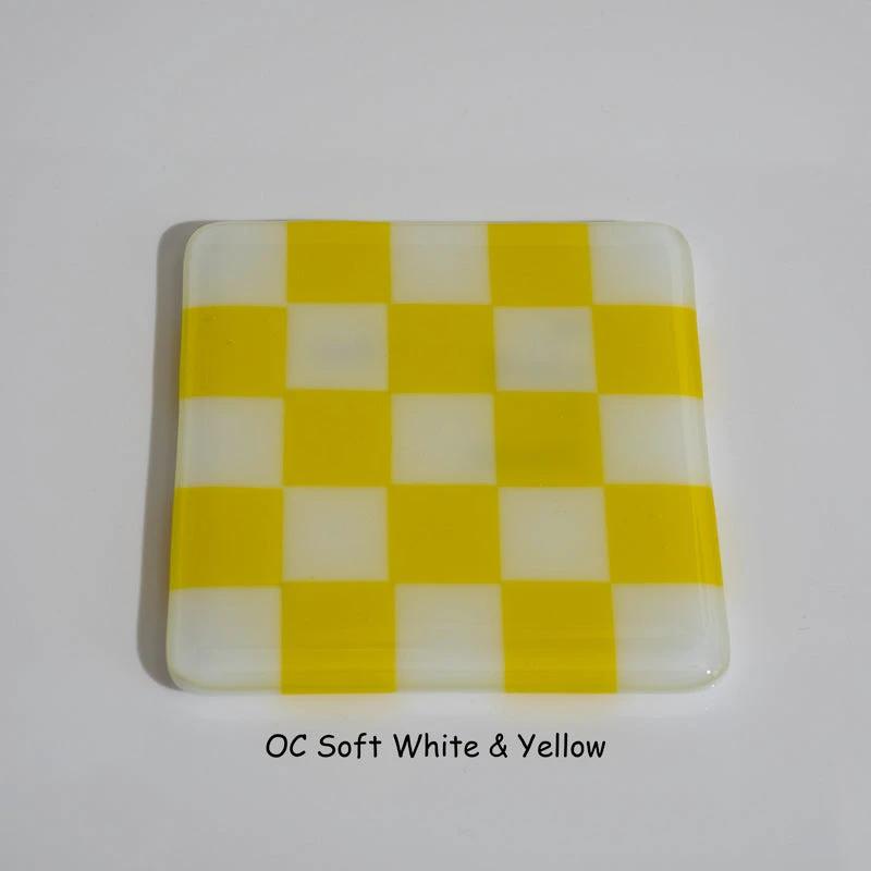 Glass Coasters – Handmade Chequered Design from Cornwall by David Perry Glass & Ceramics (10cm-chequered-soft-white-colour-coaster-oceanside-collection)