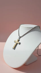 Gold Textured Crystal Cross Necklace