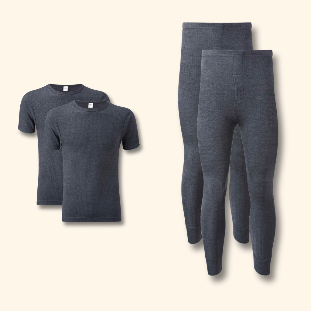 Heatwave Thermalwear Men's Thermal Underwear Set 2 Pack T Shirt And Long Johns Brushed