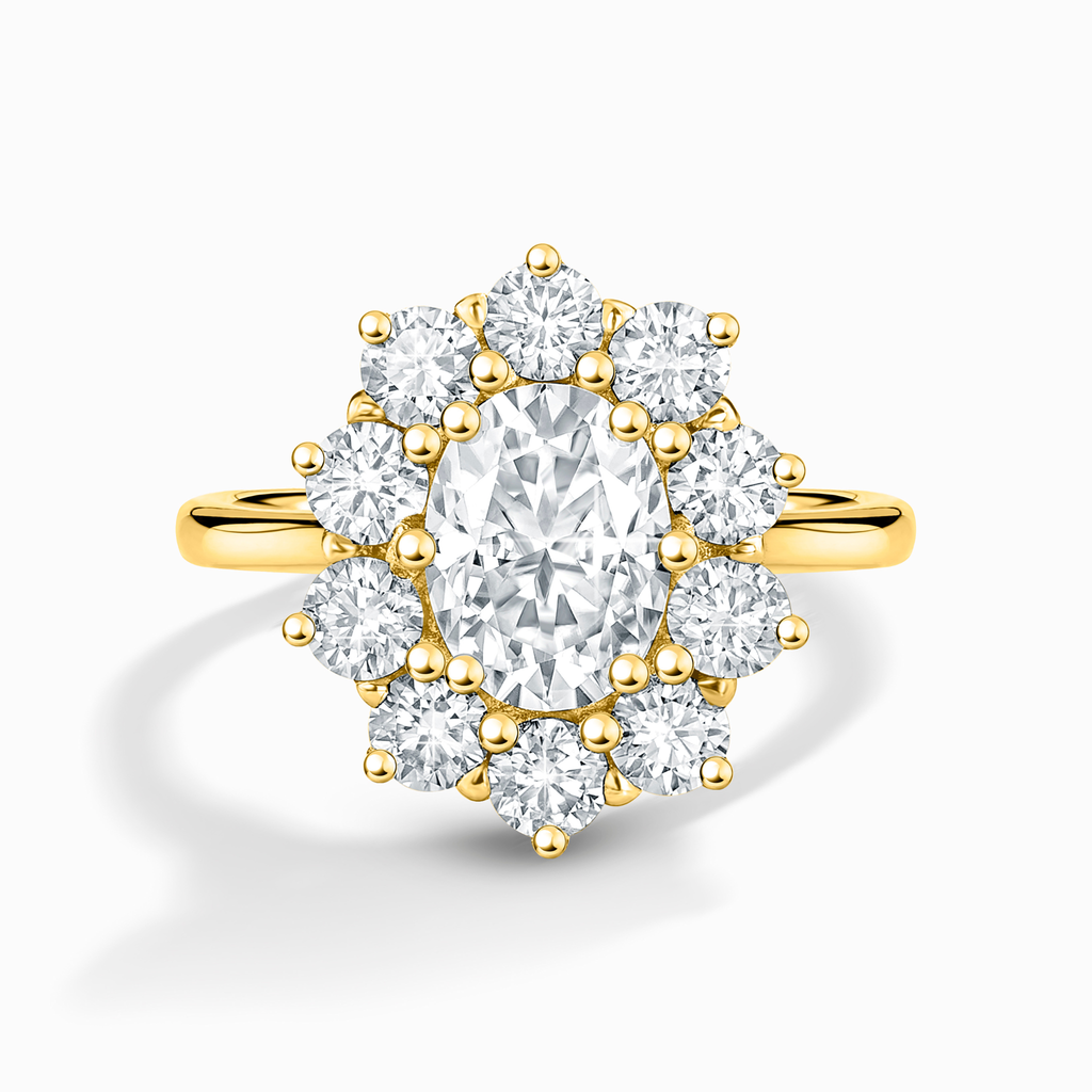 2.5 ct Oval Moissanite Halo Engagement Ring in 18k Gold Vermeil