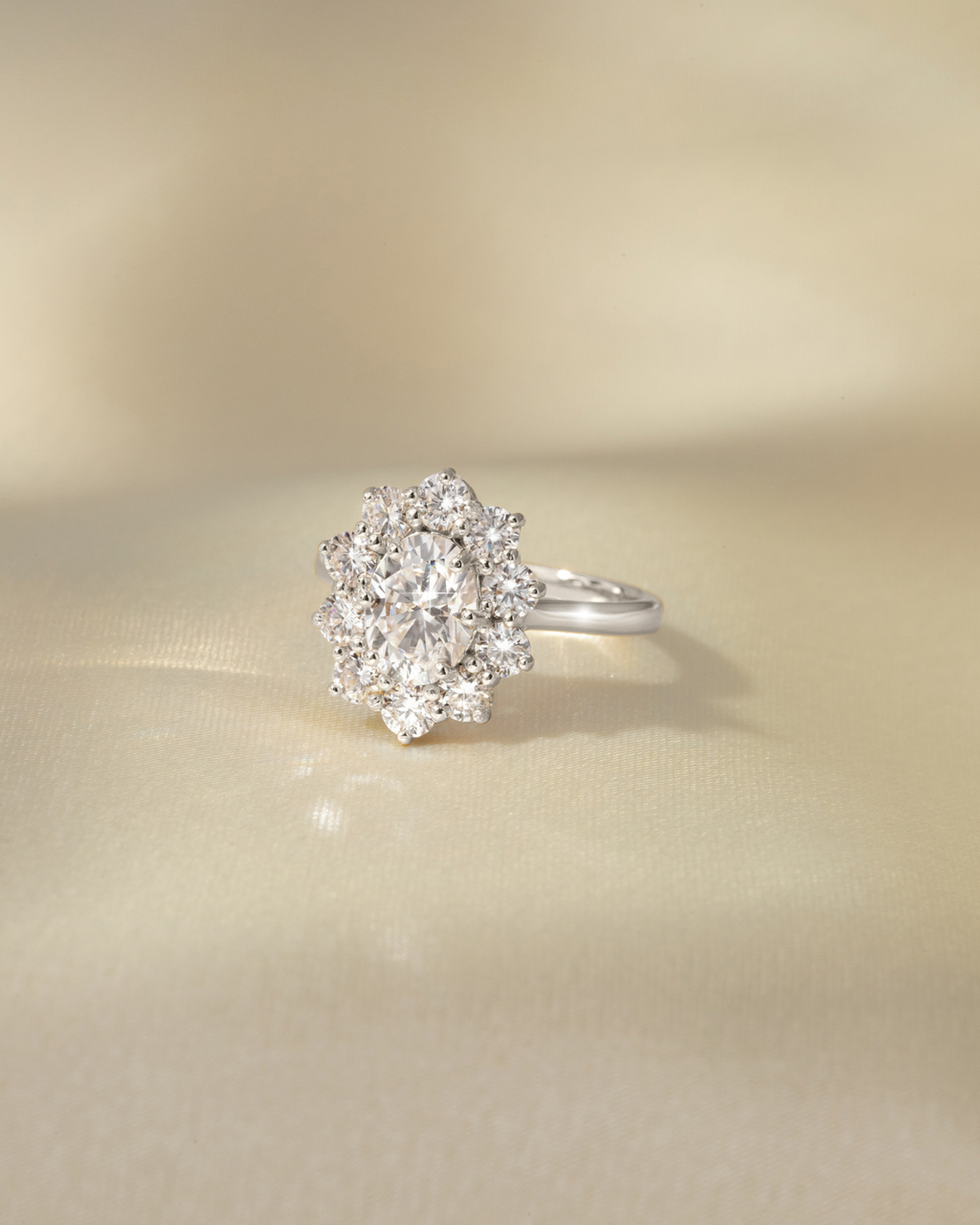 2.5 ct Oval Moissanite Halo Engagement Ring in Sterling Silver