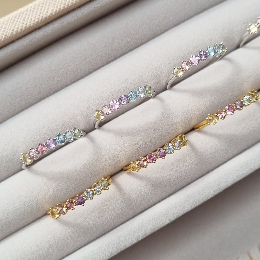 Pastel Rainbow Gemstone Eternity Ring in Sterling Silver