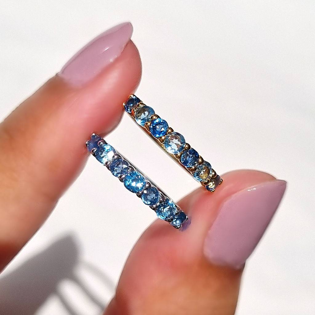 Blue Sapphire & Blue Topaz Half Eternity Band in 18K Gold Vermeil