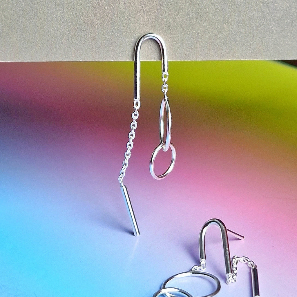 The Modernist Asymmetrical Sterling Silver Drop Threader Earrings