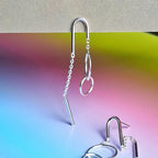 The Modernist Asymmetrical Sterling Silver Drop Threader Earrings