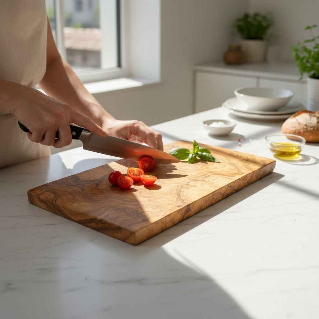 Handmade Olive Wood Rectangular Cutting Board | Thick Flat Cheese & Charcuterie Serving Board | Beautiful Natural Grain | 30–40 cm