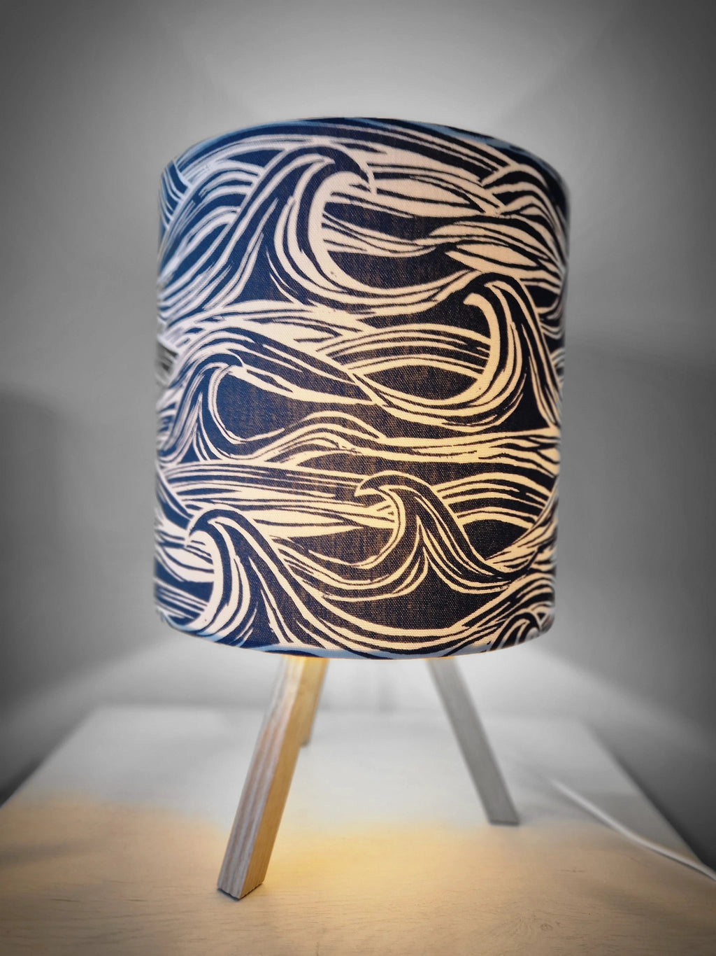 Coastal Lampshade – Handmade Wave Design Creates Calming Shadows by Sailing Sea Shades (medium-wave-lampshade)