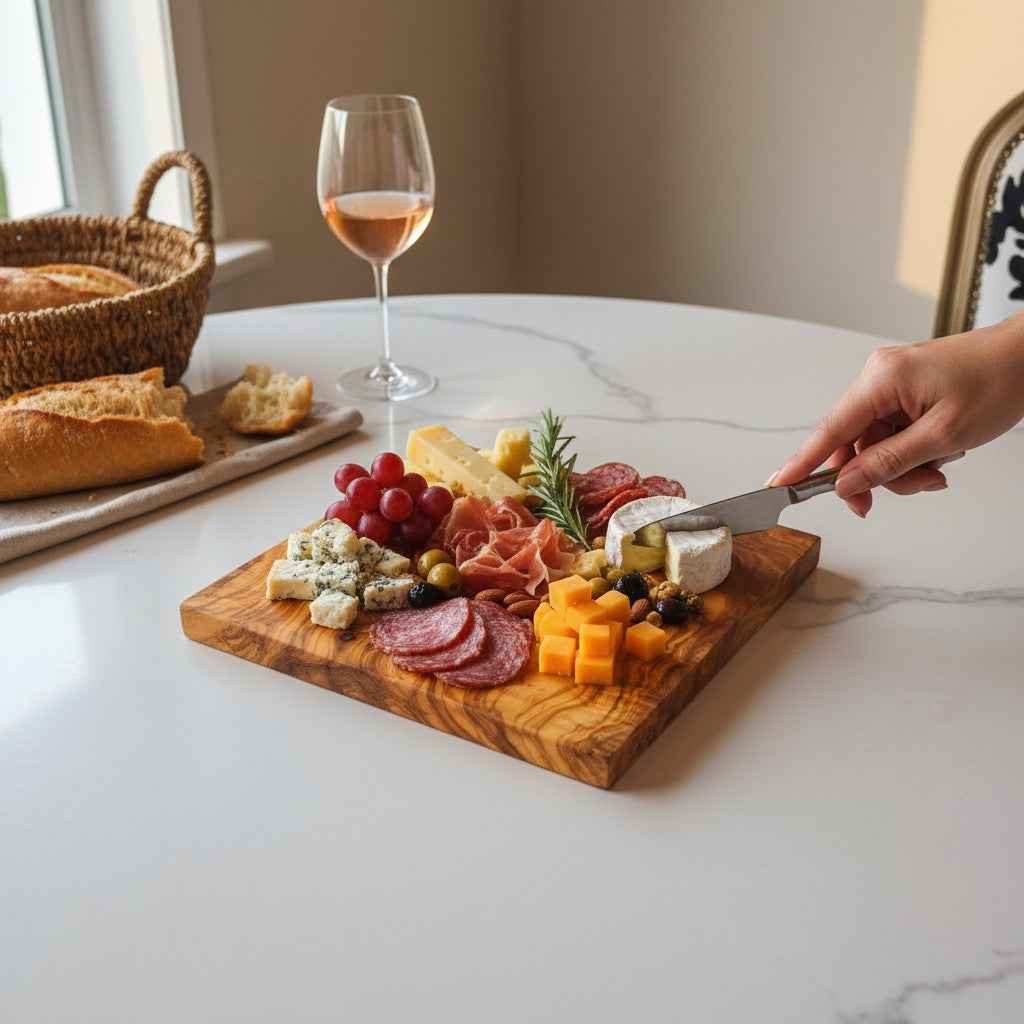 Square Olive Wood Cutting & Serving Board, Extra Thick