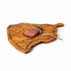 Handmade Olive Wood Freeform Meat Carving Board with Handle & Juice Groove | Live Edge Steak & Serving Board | Natural Grain | 45–60 cm