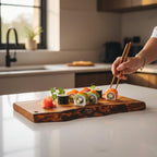 Handmade Olive Wood Rectangular Cutting Board | Live Edge Burl Grain Charcuterie & Serving Board | Hanging Hole | 30 cm