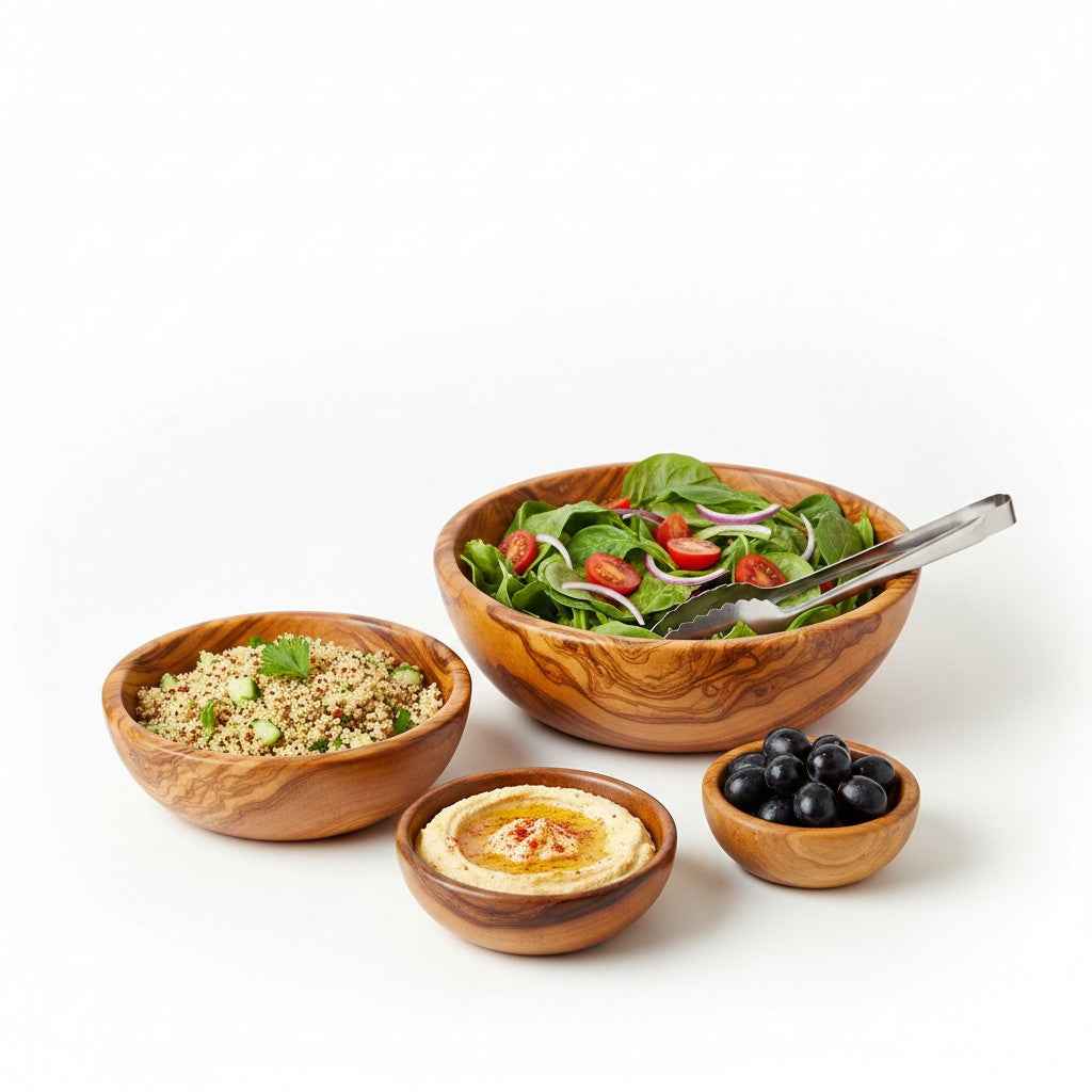 Handmade Olive Wood Bowl | Hand-Turned Wooden Salad Fruit & Serving Bowl | Beautiful Swirling Natural Grain | 6–20 cm