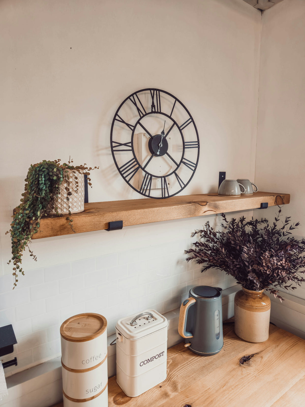 Rustic Wooden Shelf with Scaffold Metal Brackets
