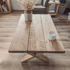 MAYA Solid Wood Cross Leg Farmhouse Coffee Table