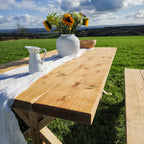 Outdoor Table With Timber Cross Legs and Bench