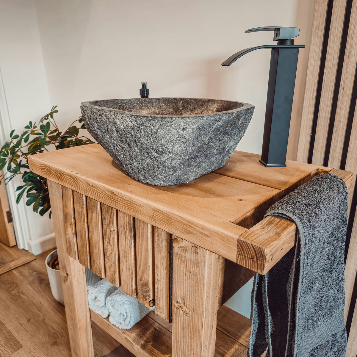 BUTLER Wooden Vanity and Shelf Storage with Stone Sink | Tribe Joinery