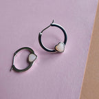 Silver Pink Opal Heart Hoop