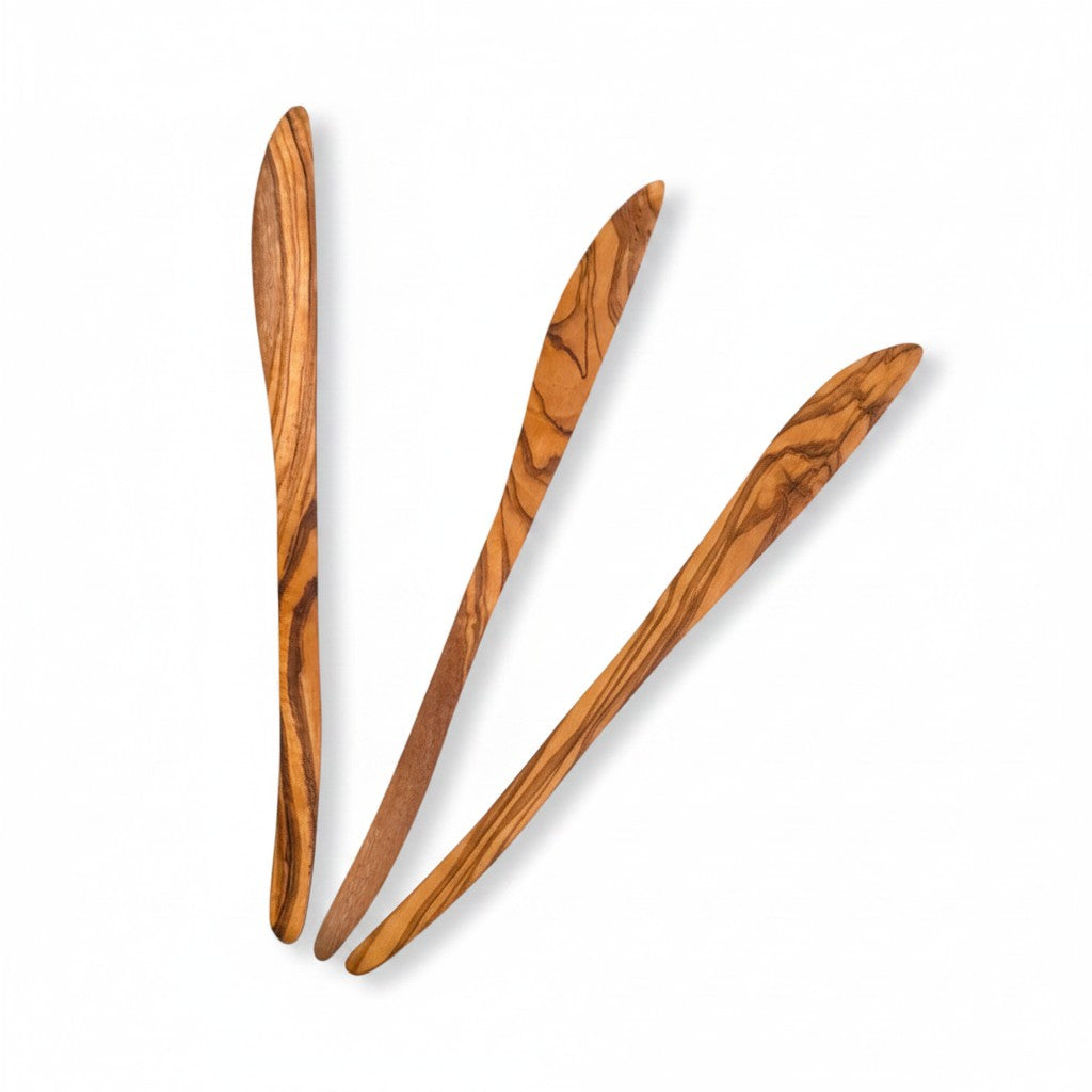 Handcrafted 20 cm Olive Wood Butter Knife & Spreader (Pack of 4)