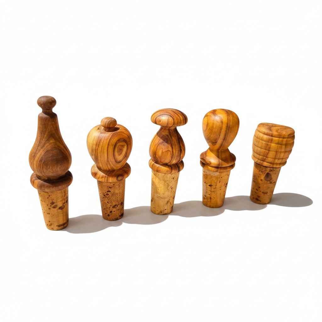Olive Wood Wooden Bottle Stopper Handcrafted Wine Cork | Mushroom | Pear | Round | Apple