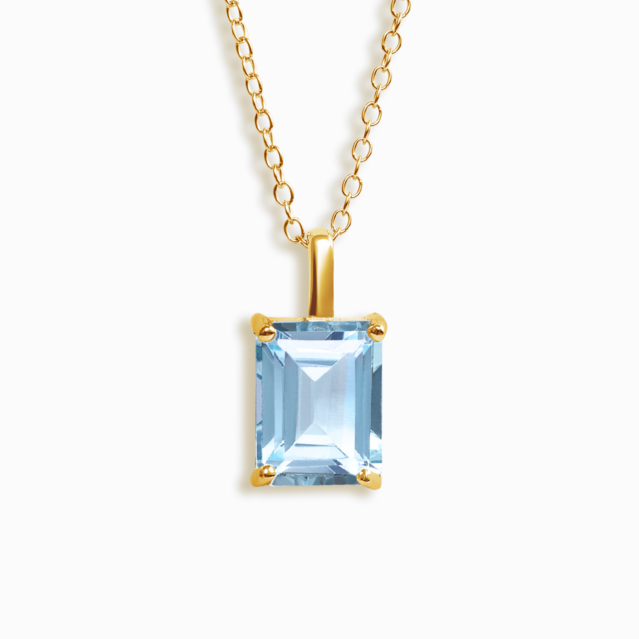 Blue topaz Emerald Cut Pendant Necklace in 18k Gold Vermeil
