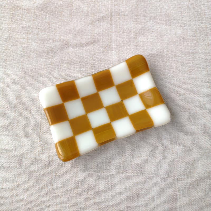 Handmade Glass Tray - Chequered Fused Glass Small Dish 12x7cm by David Perry Glass & Ceramics (12x7cm-chequered-white-colour-small-tray-bullseye-collection)