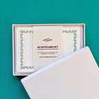 Set of 12 Note Cards with Printed Envelopes - Coco Green & Pink
